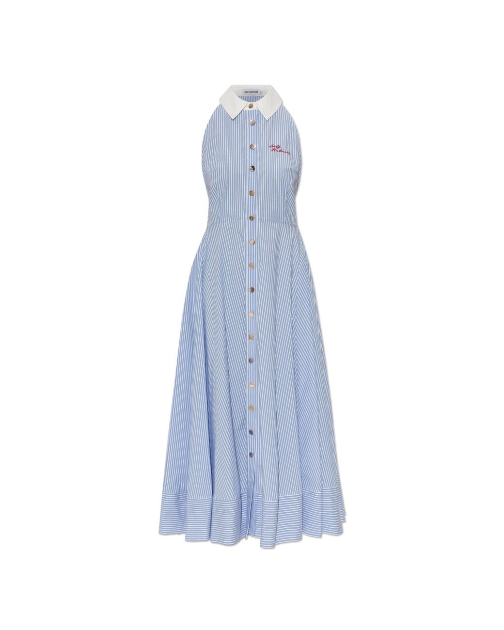 Self-Portrait Blue Dress With A Striped Pattern