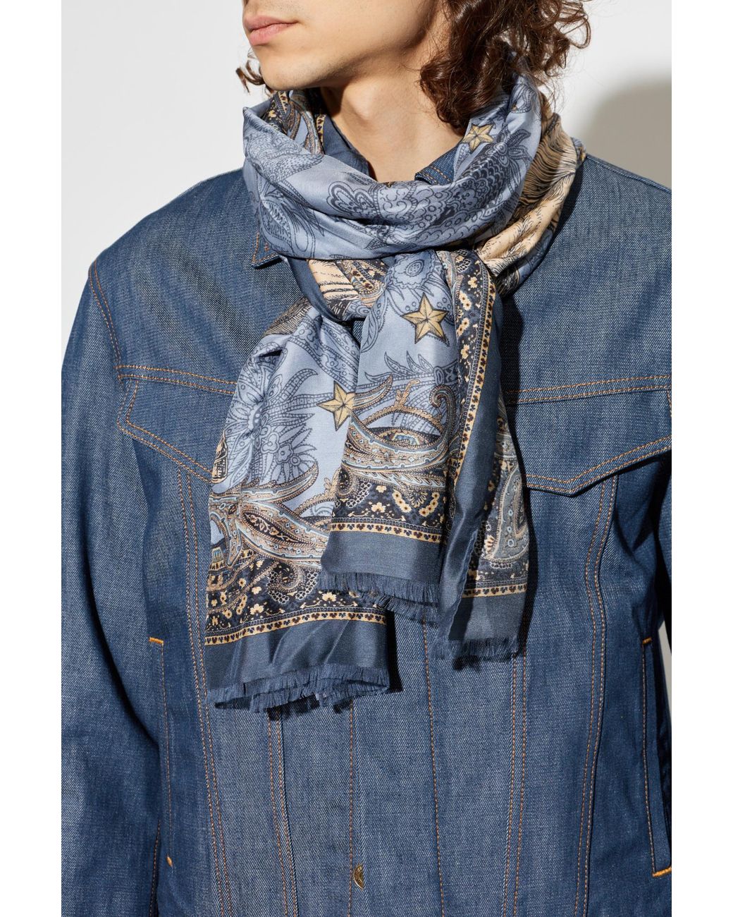 Etro Gray Scarf With Print for men