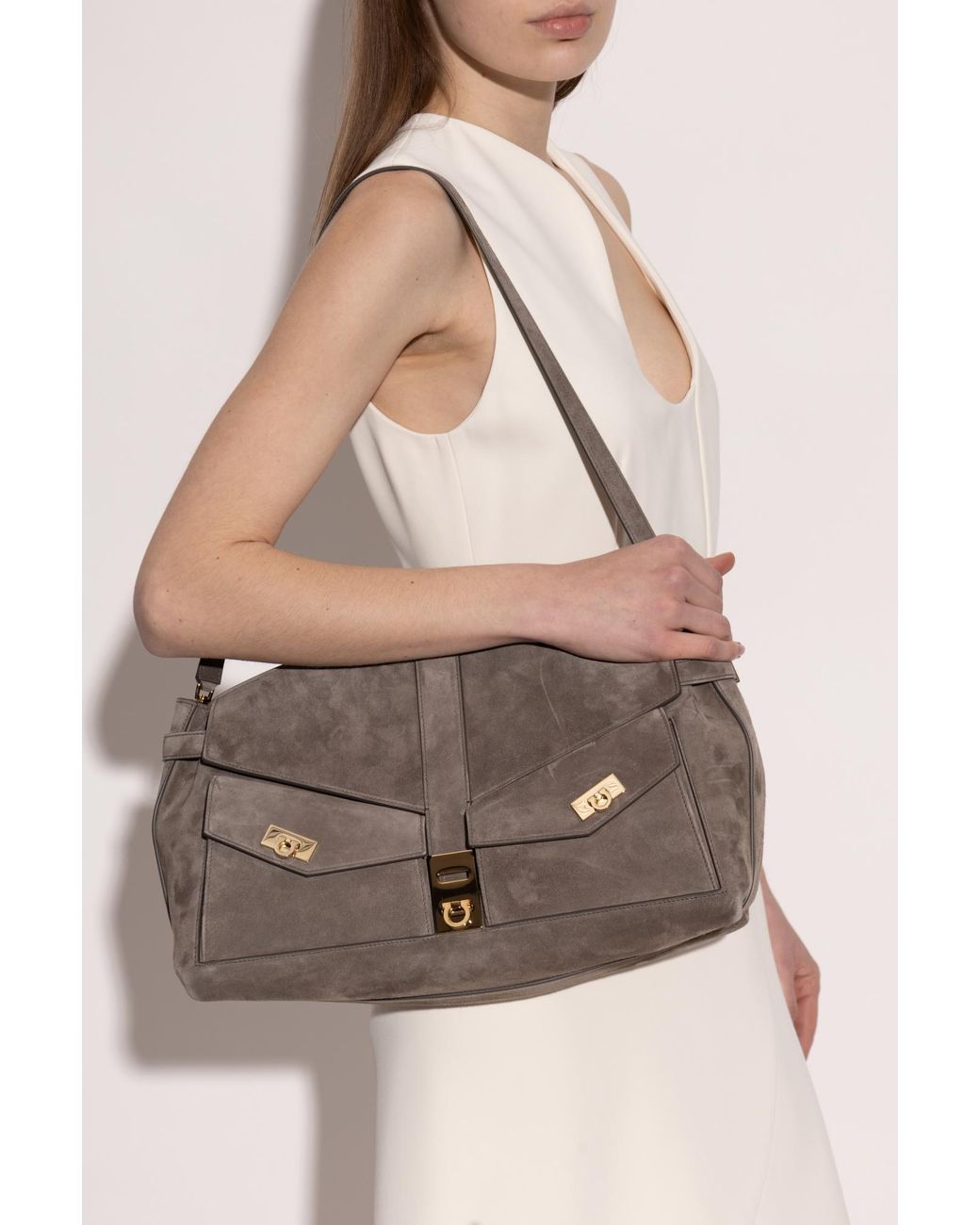 Ferragamo Brown Shoulder Bag Hug Large