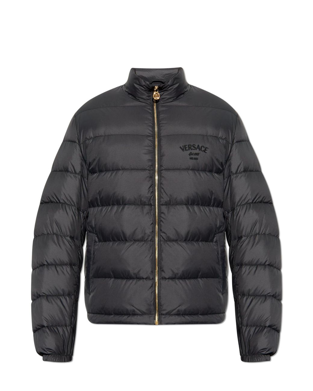 Versace Black Puffer Jacket With Stand-Up Collar for men