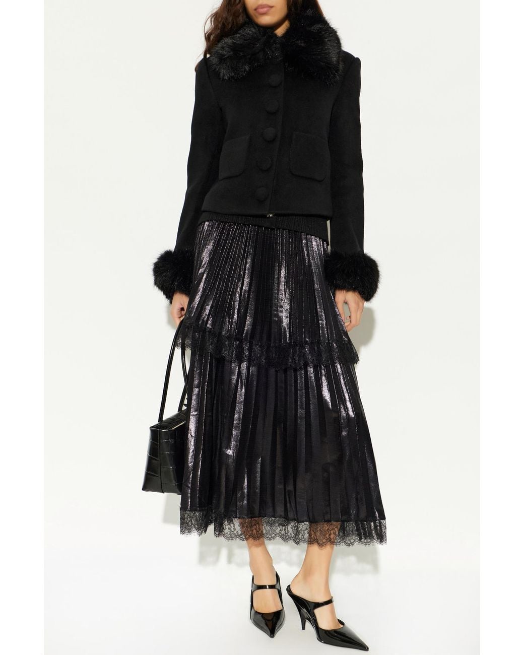 Self-Portrait Black Wool Jacket With Faux Fur