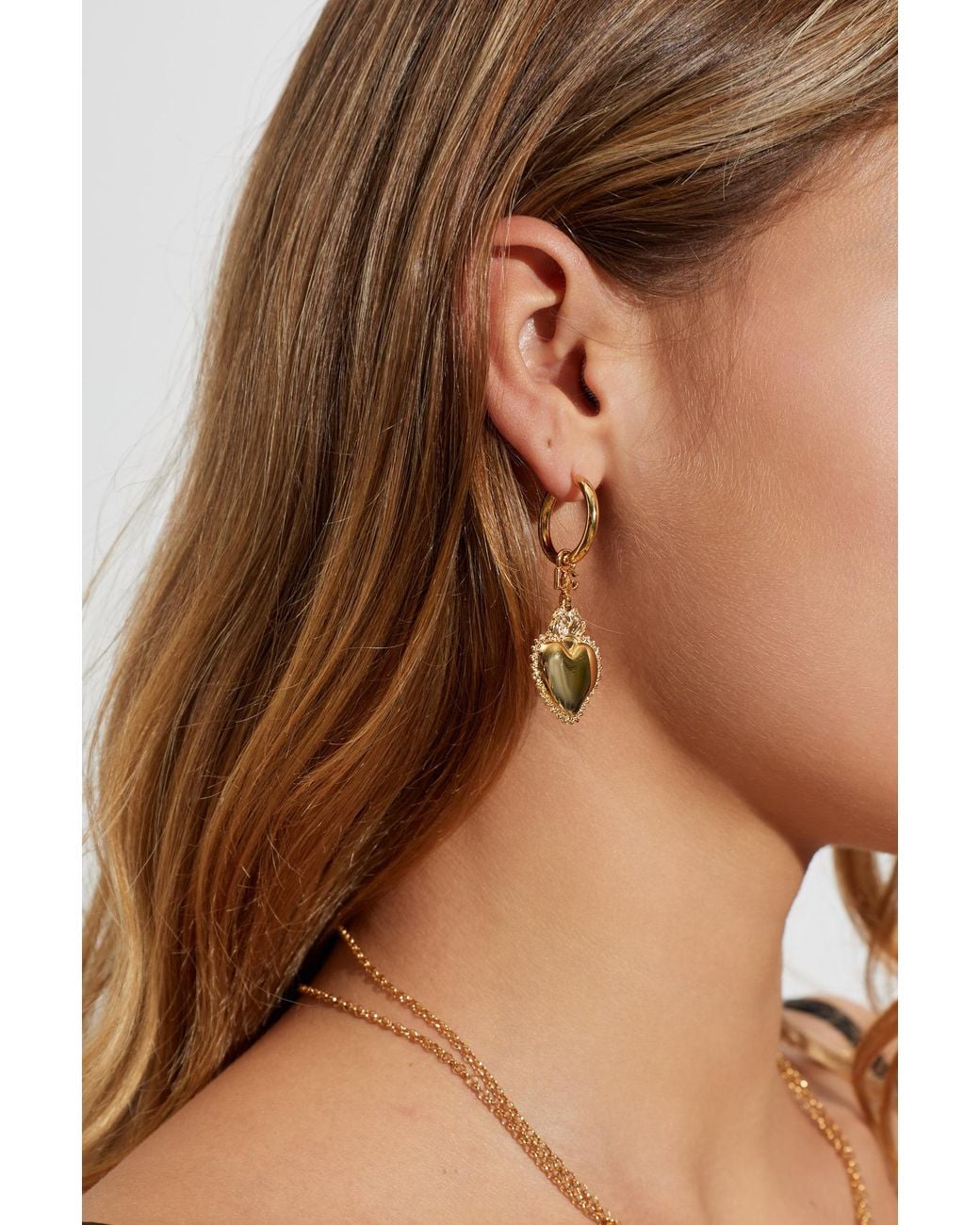 Dolce & Gabbana Metallic Drop Earrings With Heart Charms