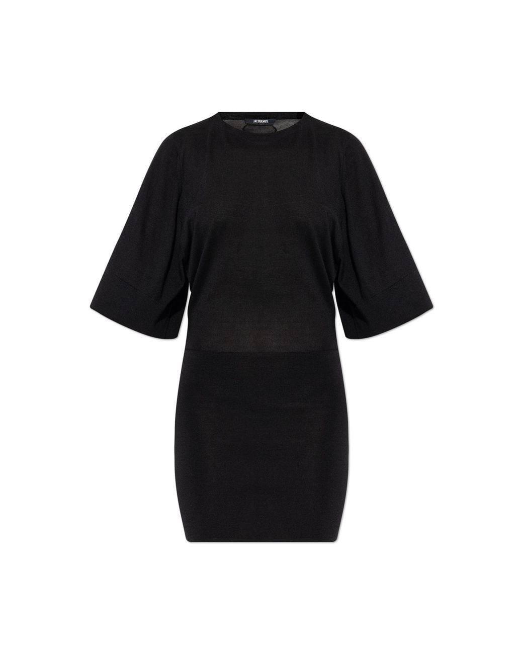 Jacquemus Black Wool Dress With Embroidered Logo