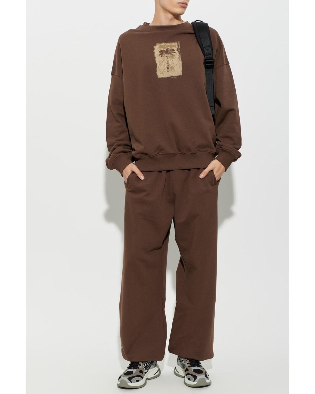 Palm Angels Brown Cotton Sweatshirt With Print for men