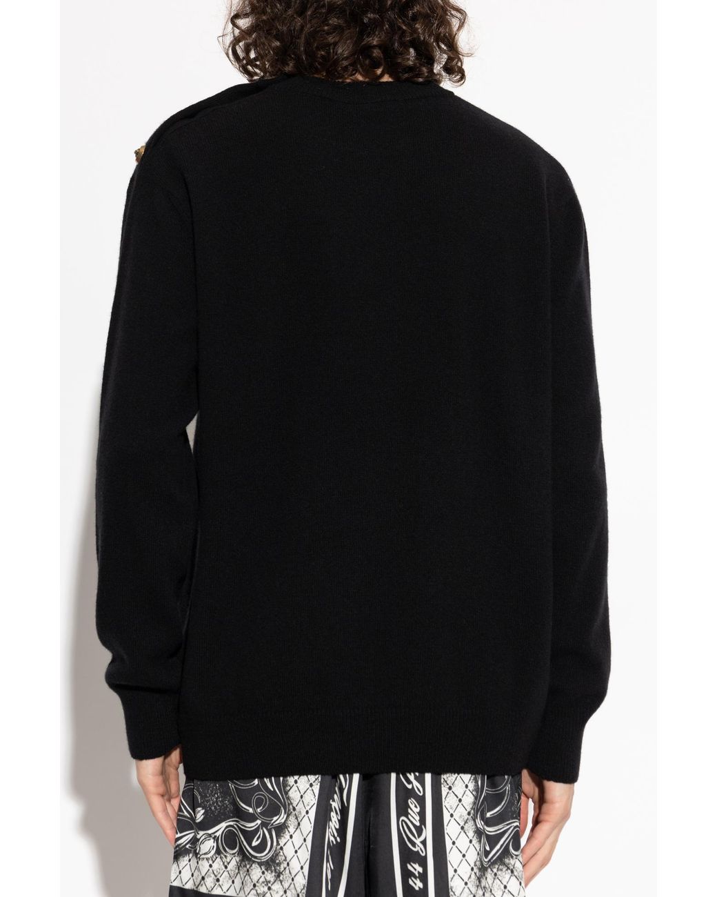 Balmain Black Sweater With Shoulder Fastening for men