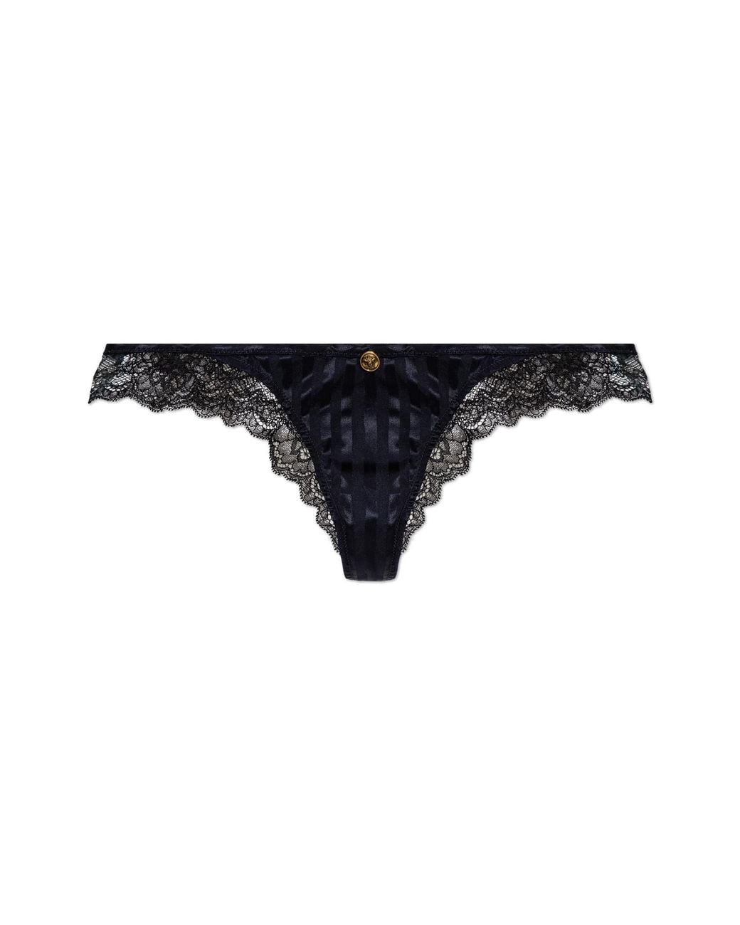 Versace Black Thongs With Lace Trim