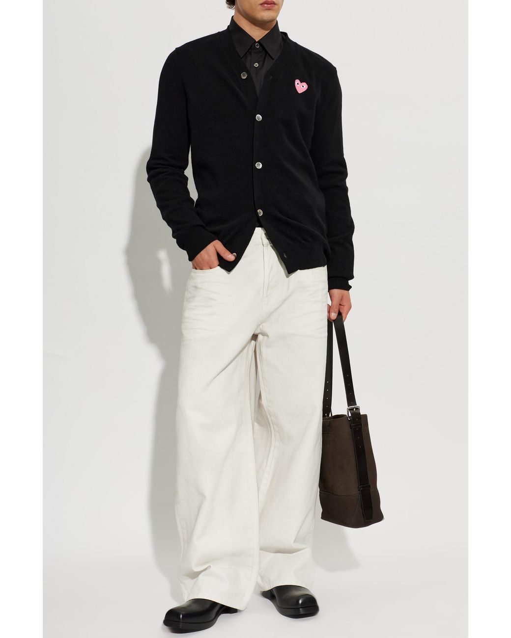 COMME DES GARÇONS PLAY Black Wool Cardigan With Logo Patch for men