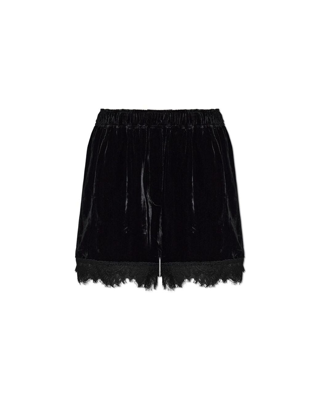 Ganni Black Velvet Shorts With Lace Trim