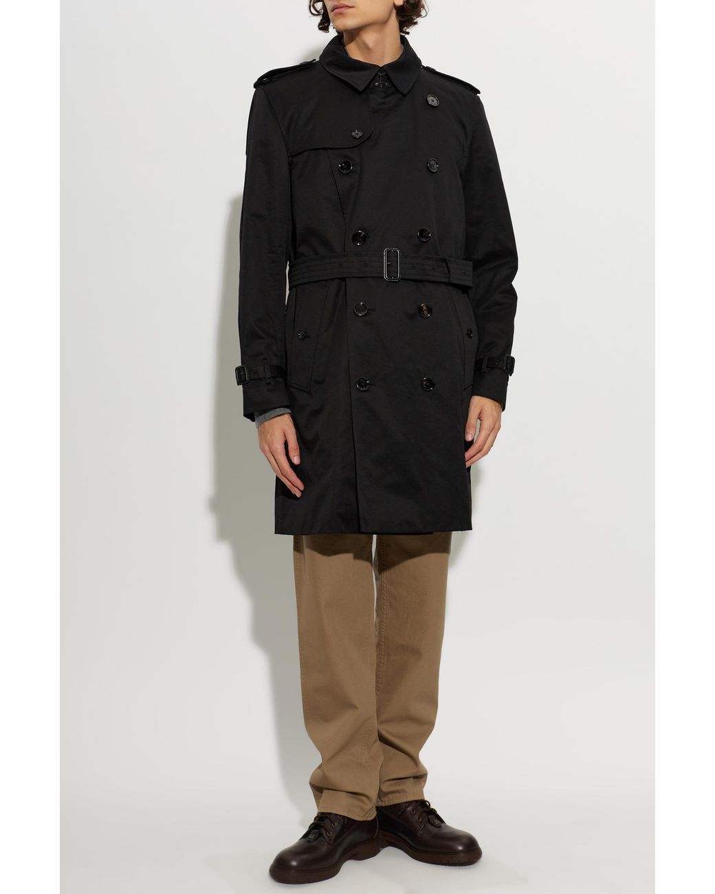 Burberry Black Wool Trench Coat 'Kensington' for men