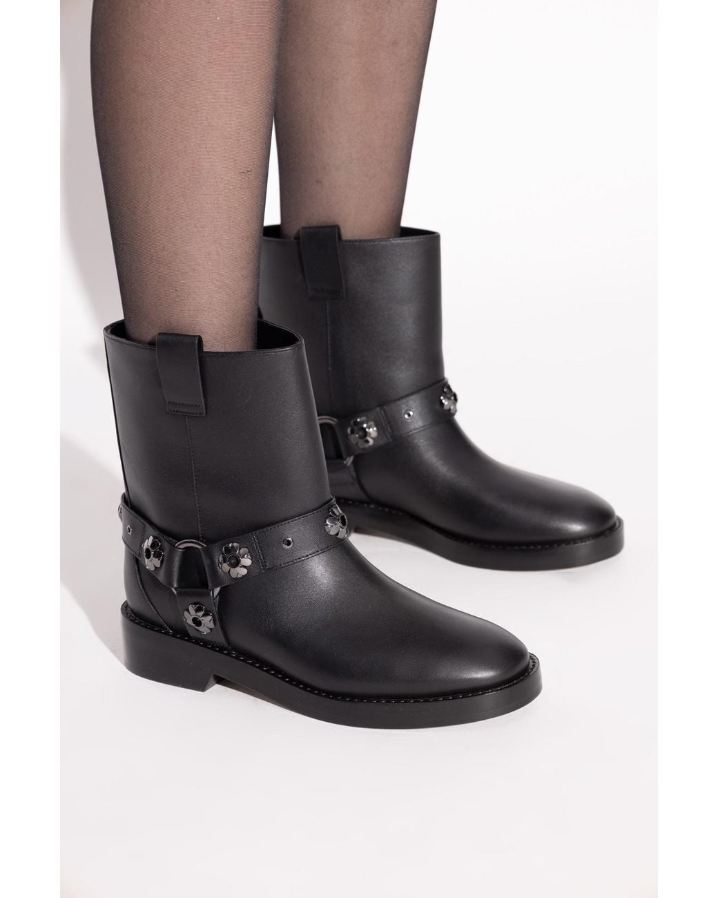 Kate Spade Black Leather Ankle Boots With Appliqués
