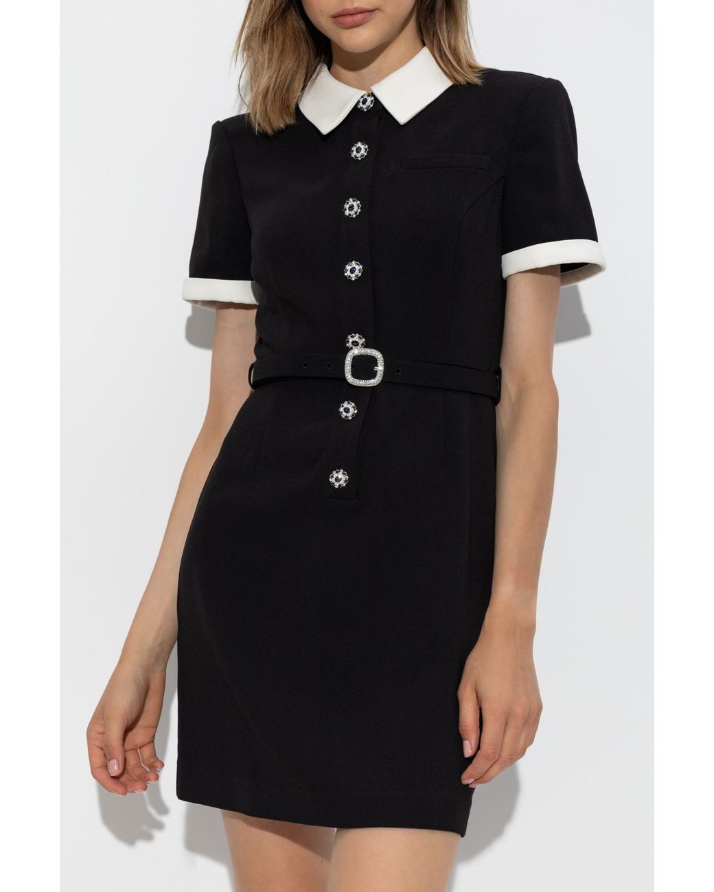 オールインワン・サロペット Self-Portrait Structured Black Mini Dress With High Collar self-portrait-BLACK-Dress-With