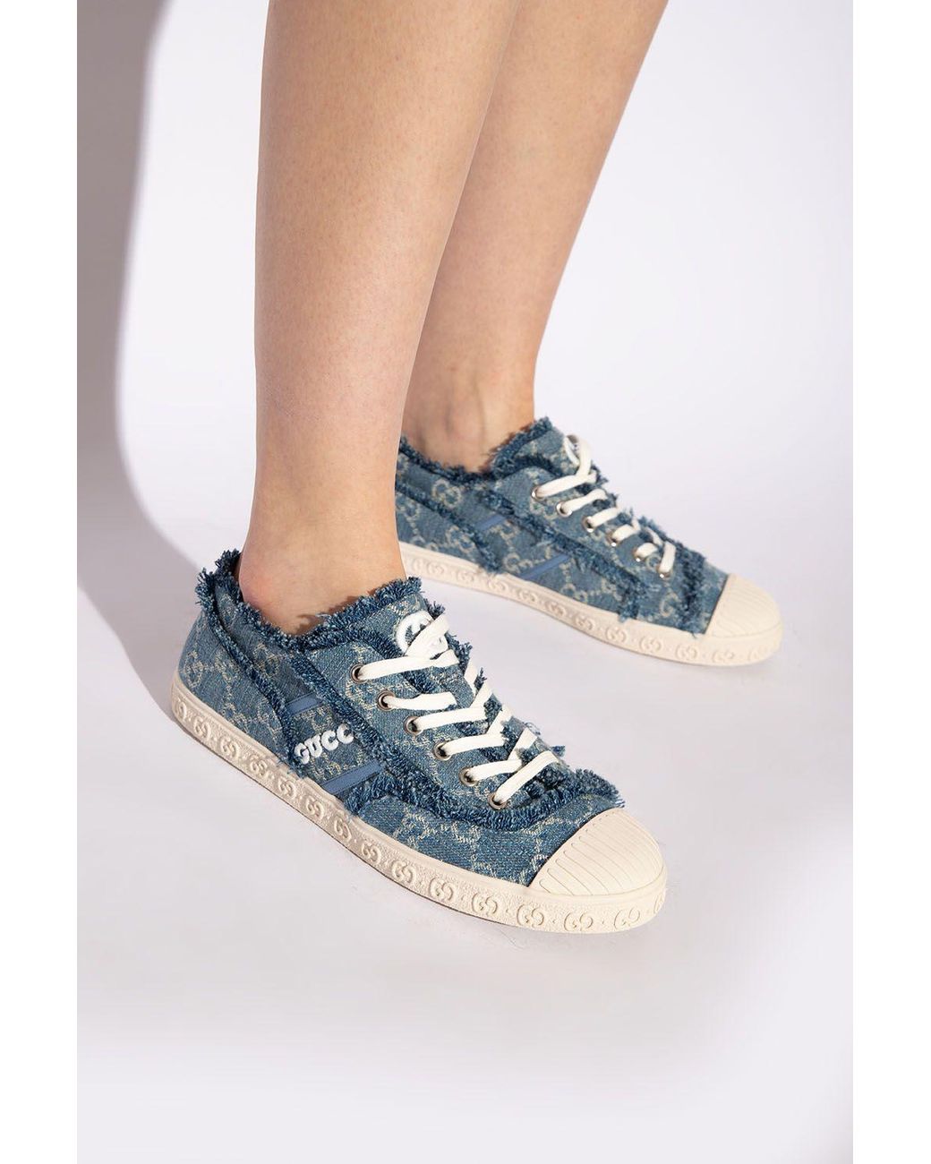 Gucci Fringed Denim gg Sneakers in Blue | Lyst