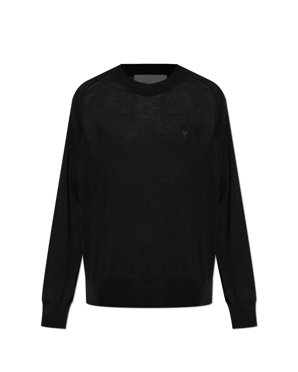 AMI Black Wool Sweater With Embroidered Logo for men