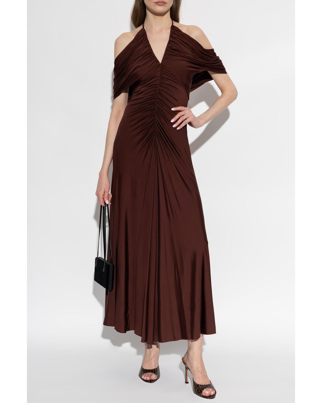Self-Portrait Brown Dress With Decorative Draping