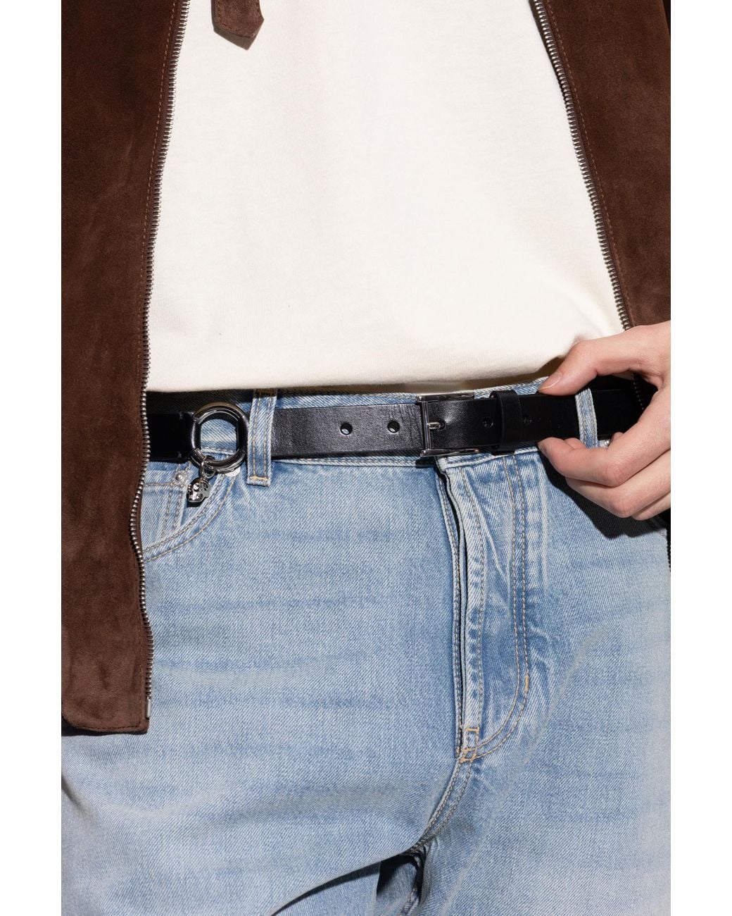 McQueen Black Leather Belt for men
