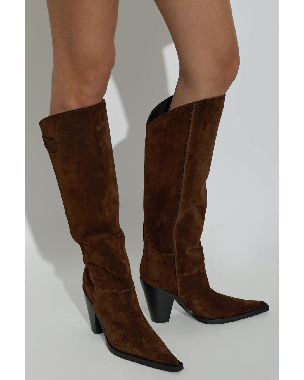 Moschino Brown Suede Heeled Knee-High Boots