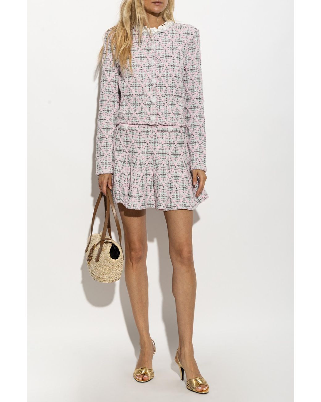 Self-Portrait White Checked Knit Skirt
