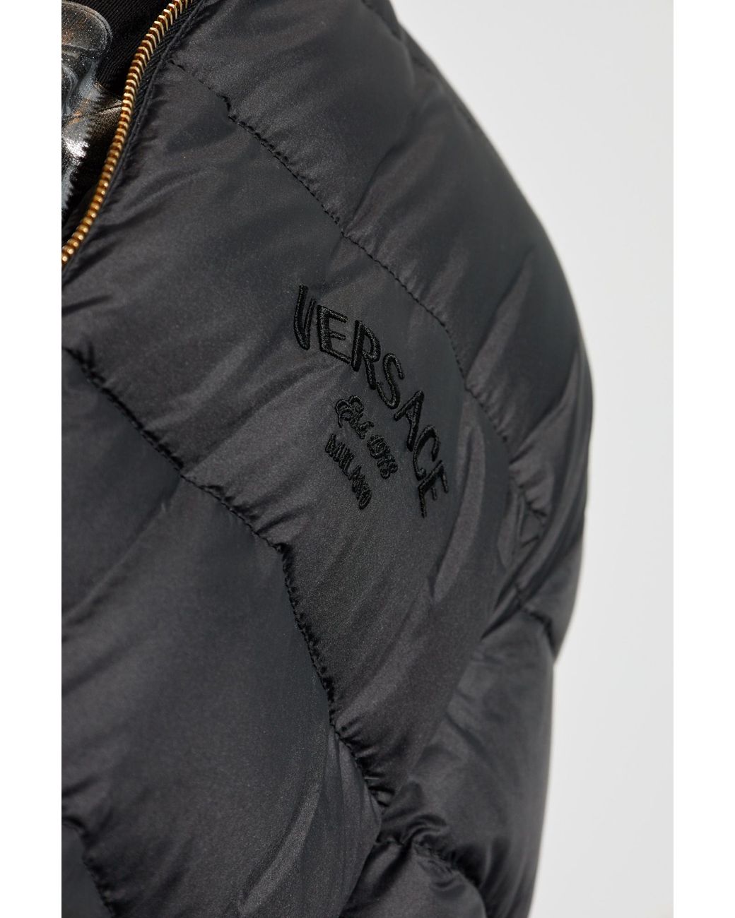 Versace Black Puffer Jacket With Stand-Up Collar for men