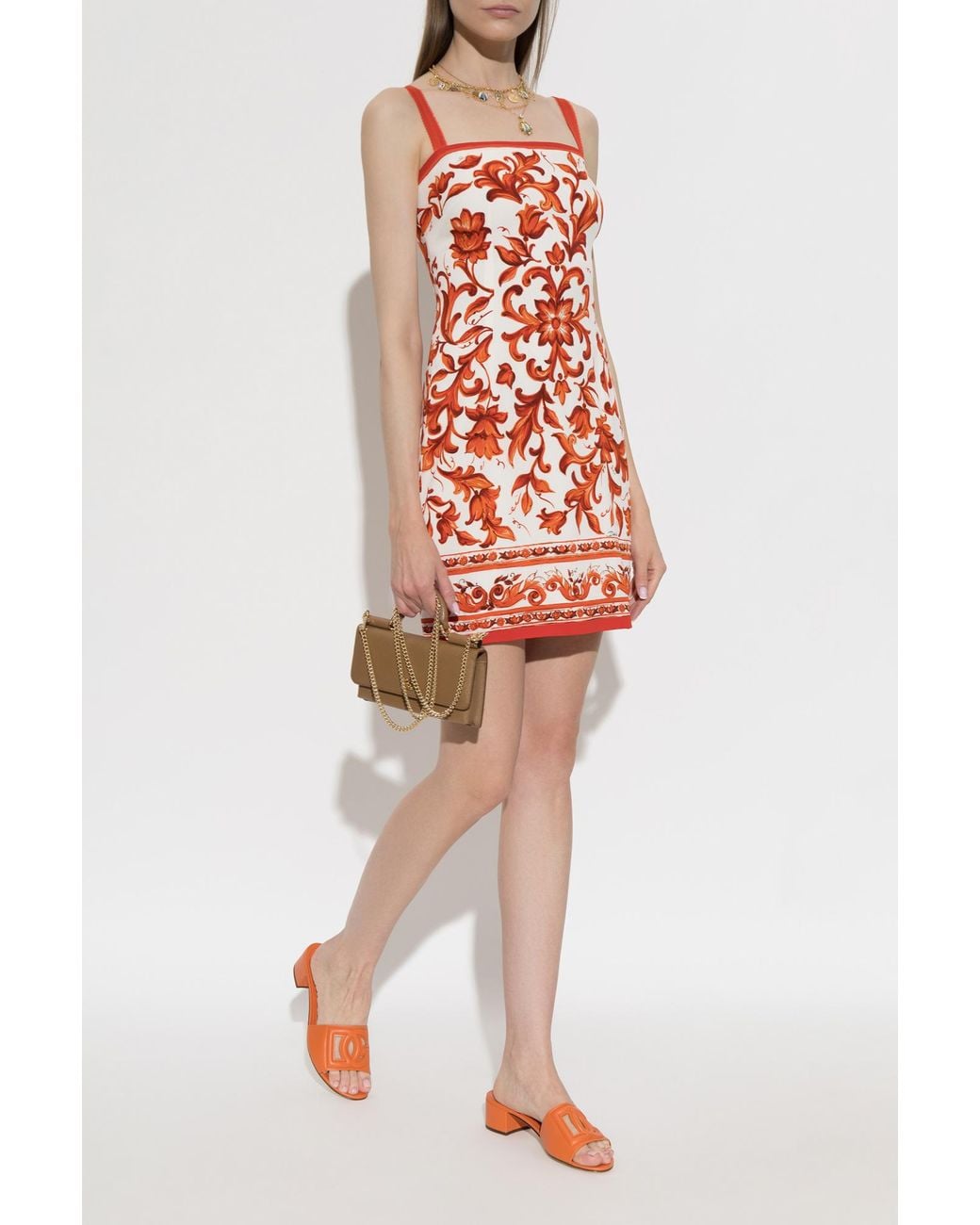 Dolce & Gabbana White Dress With "Maiolica" Print