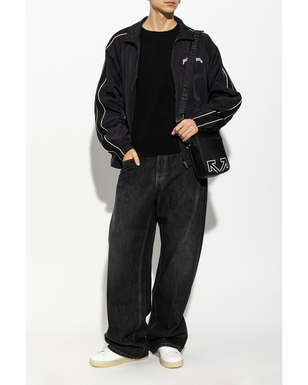 Palm Angels Black Wool Sweater With Sewn-On Logo for men
