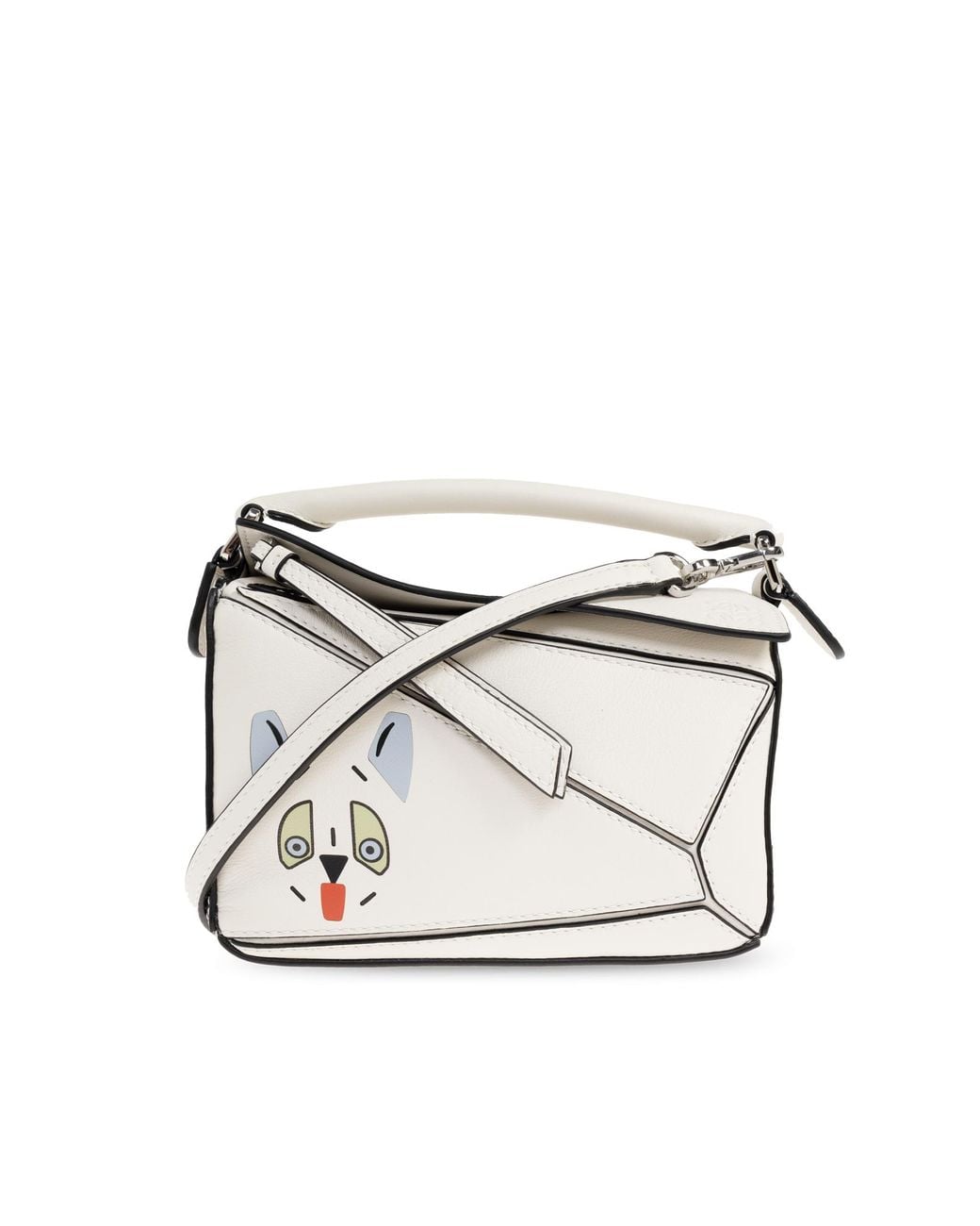 Loewe White 'Puzzle Futurist Cat Mini' Hand Bag