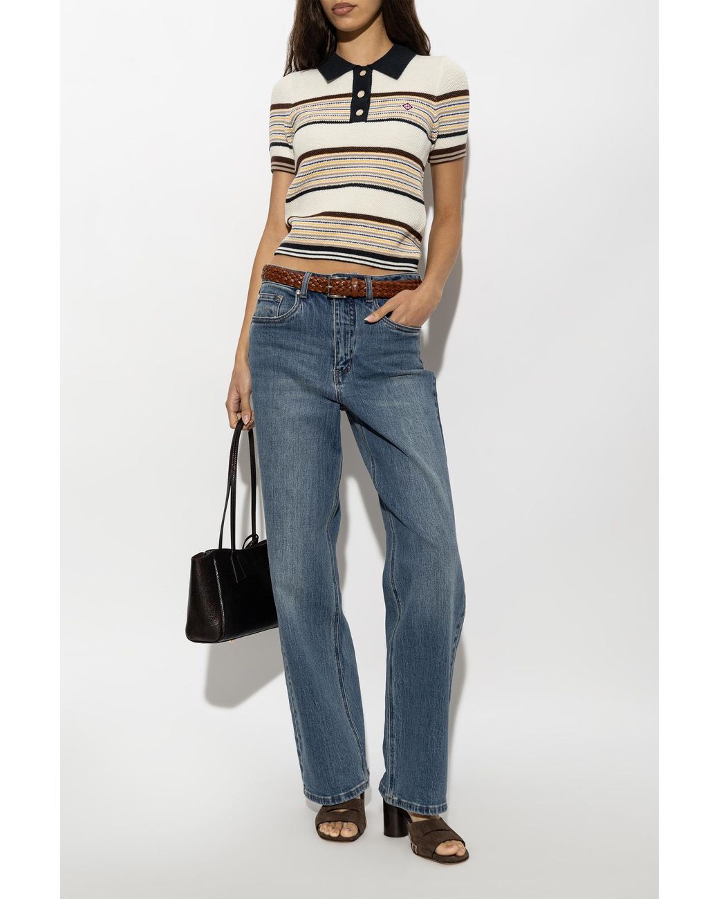 Casablanca Natural Striped Pattern Polo Shirt