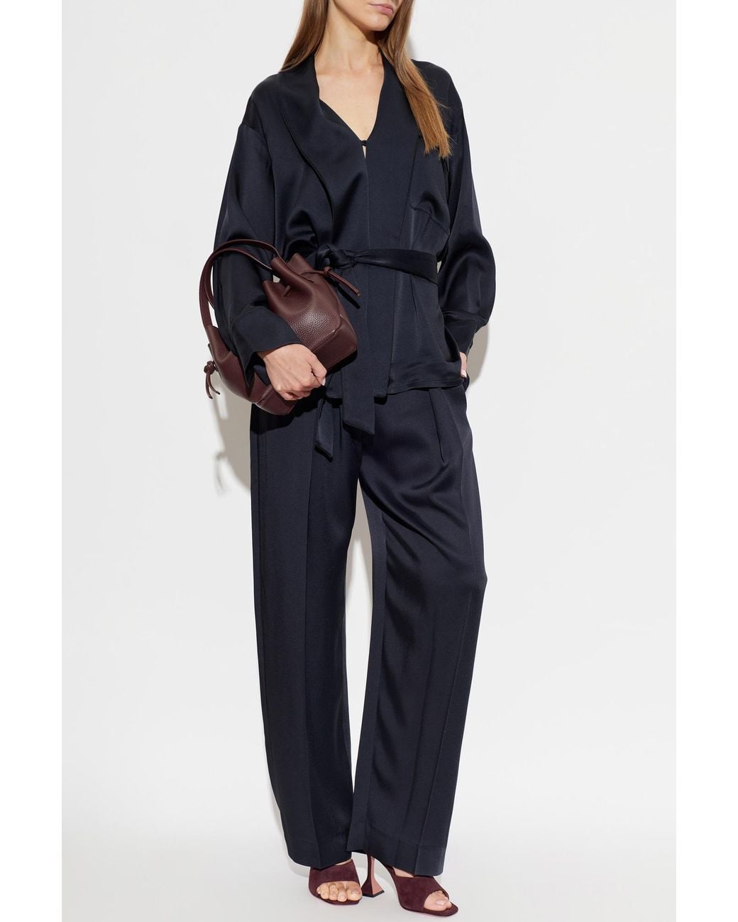 Victoria Beckham Blue Satin Blazer With Belt