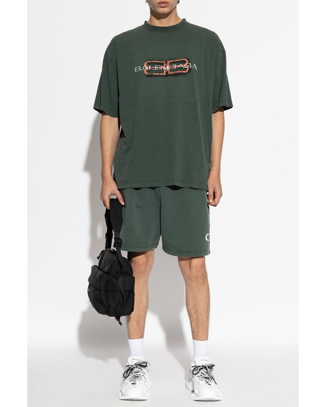 Balenciaga Green T-Shirt With Crumpled Effect for men