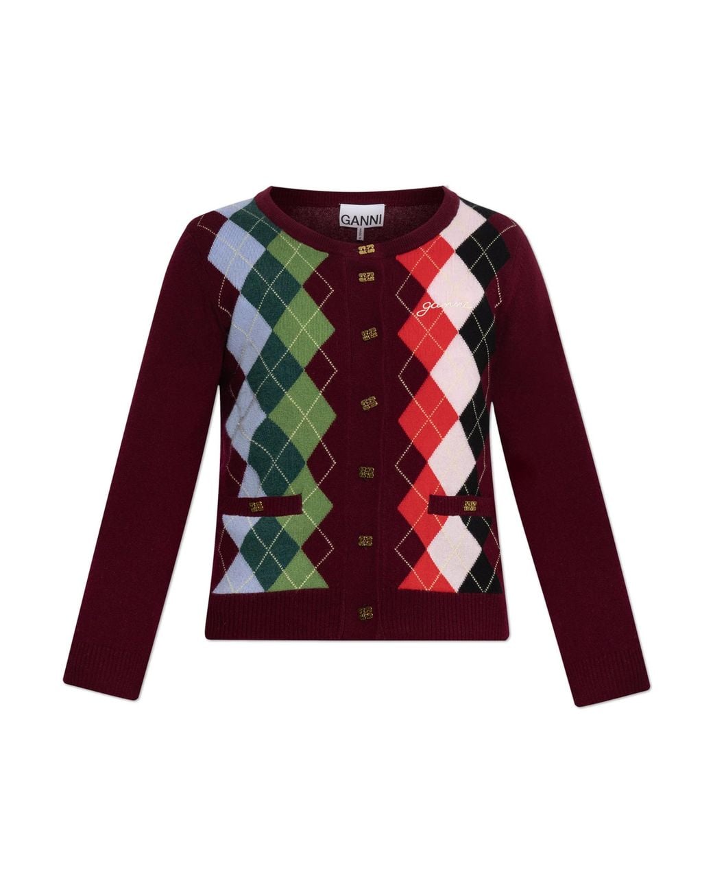 Ganni Red Cardigan With Pockets