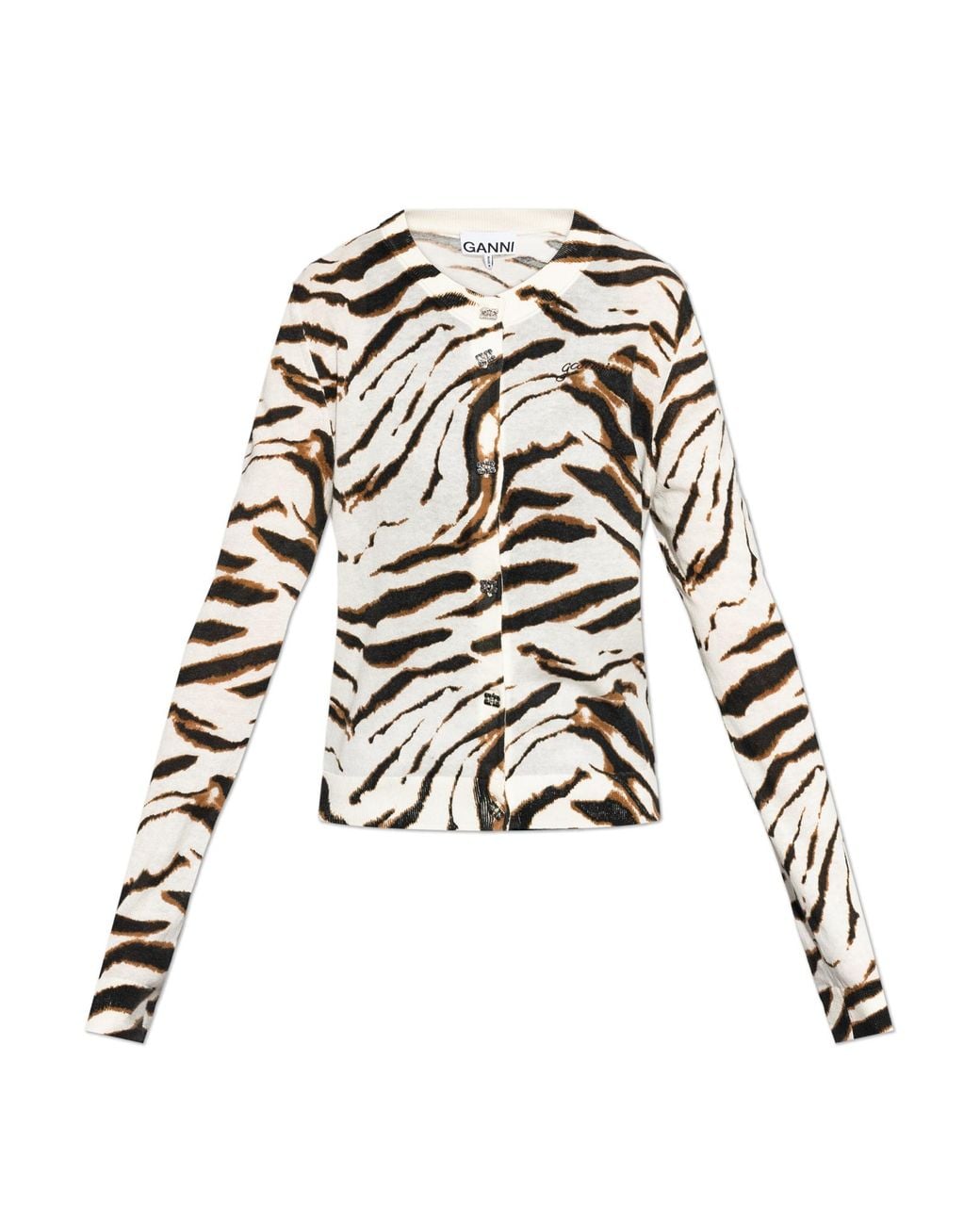 Ganni Natural Cardigan With Animal Motif