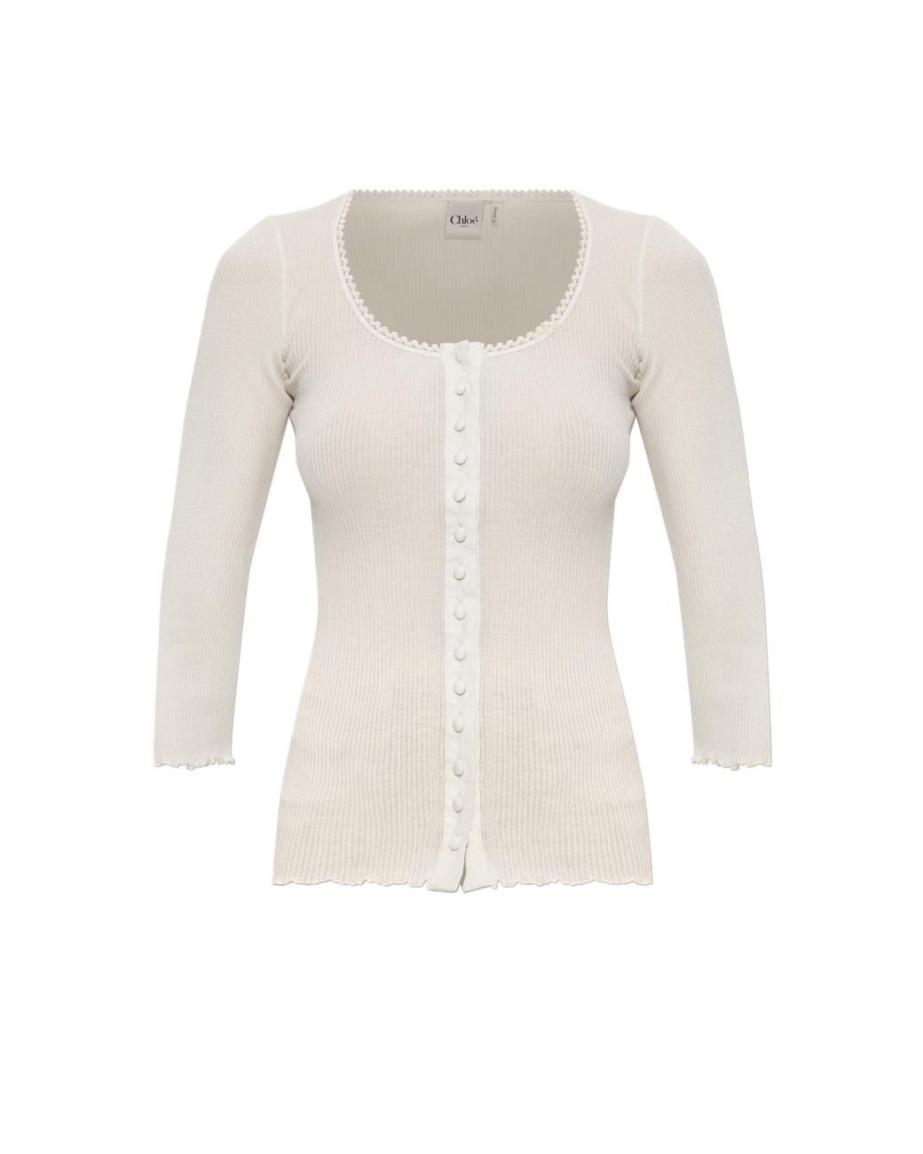 Chloé White Ribbed Fitted Top