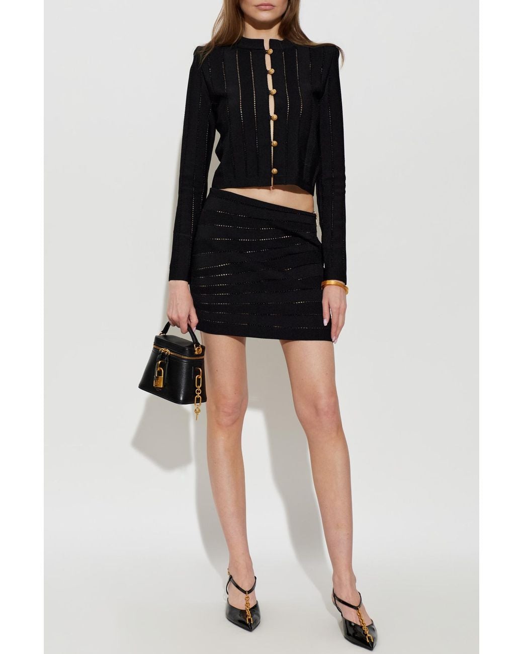 Balmain Black Cardigan With Shoulder Pads