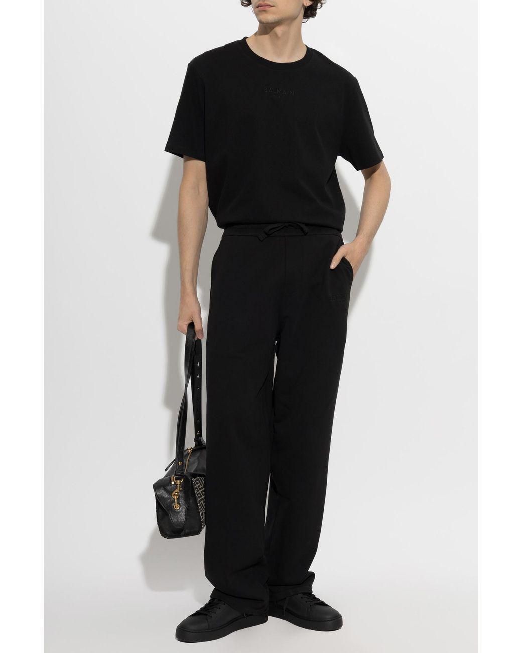 Balmain Black T-Shirt With Embroidered Logo for men