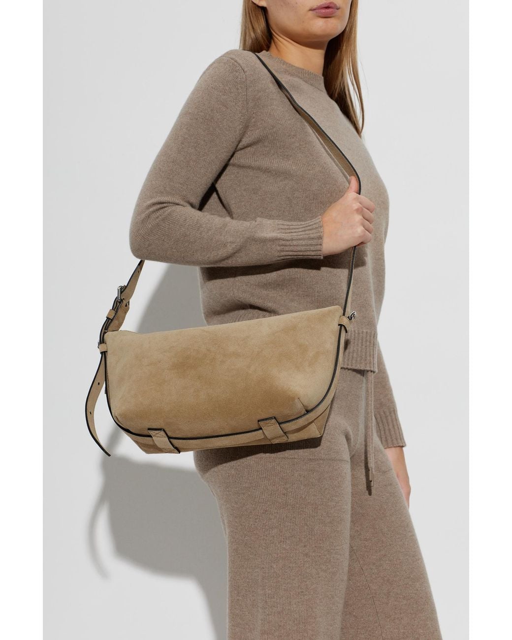 Moschino Natural Suede Shoulder Bag With Logo