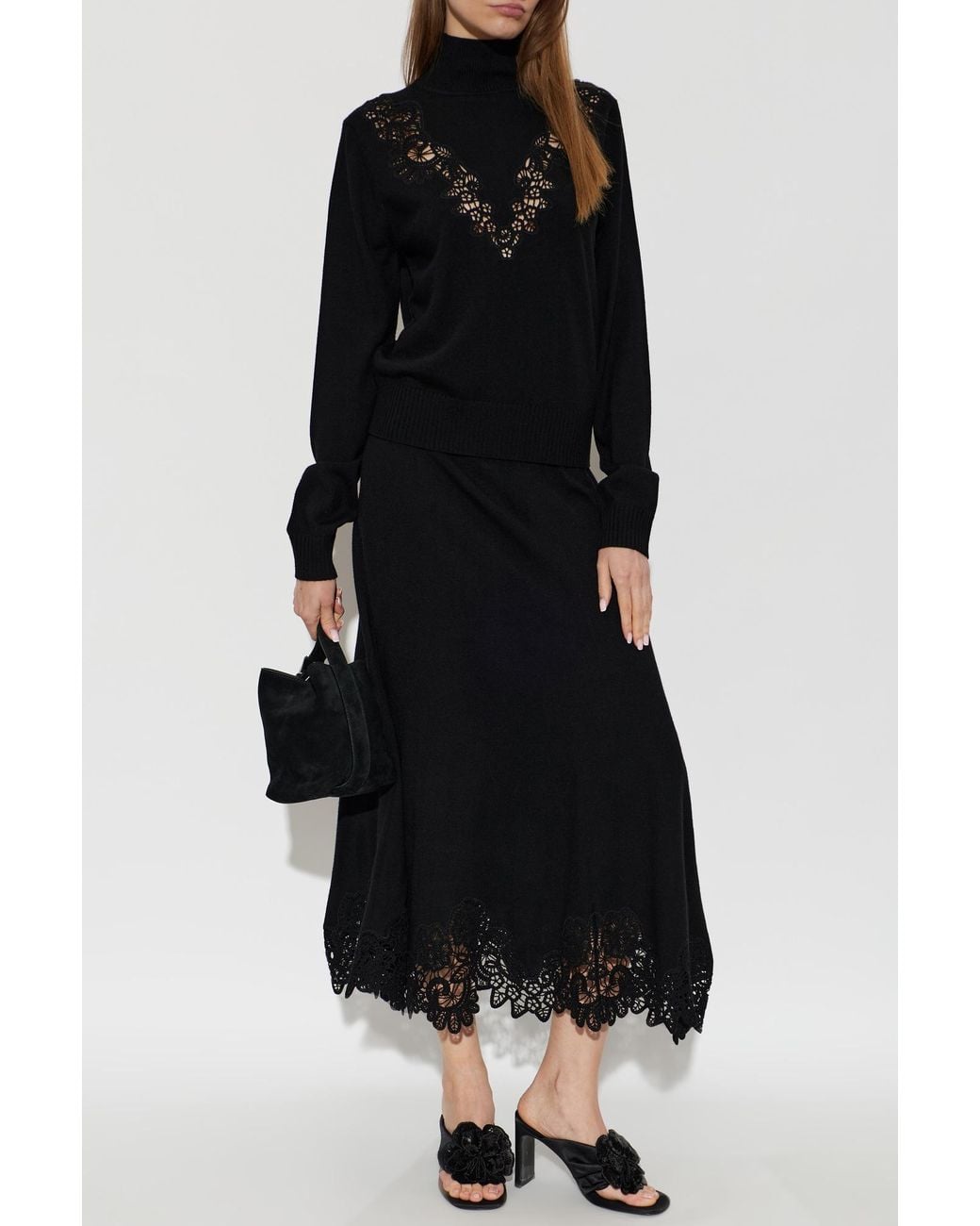 Zimmermann Black Wool Skirt With Crochet Trim