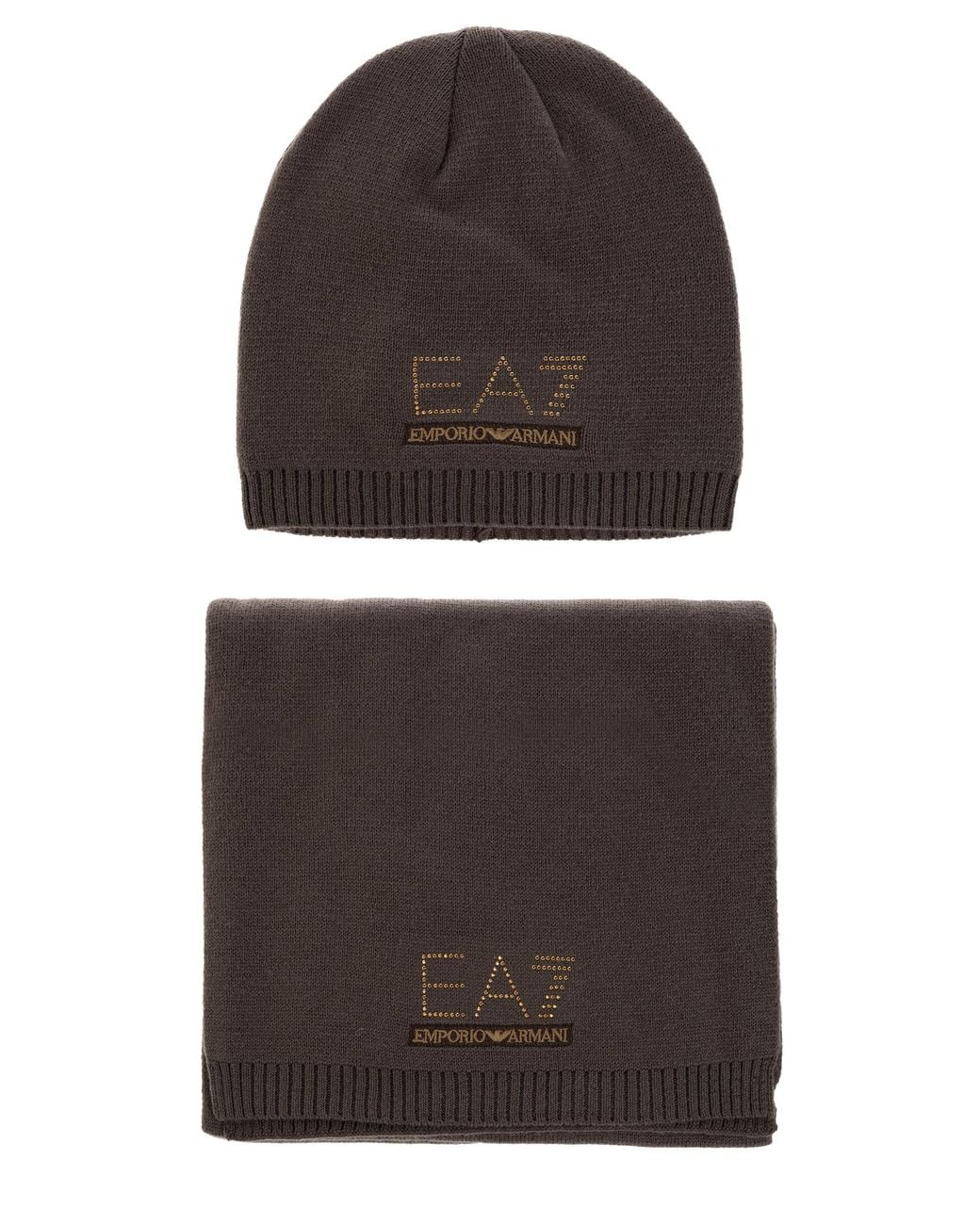 EA7 Gray Elegant-Sport Set With Beanie And Scarf