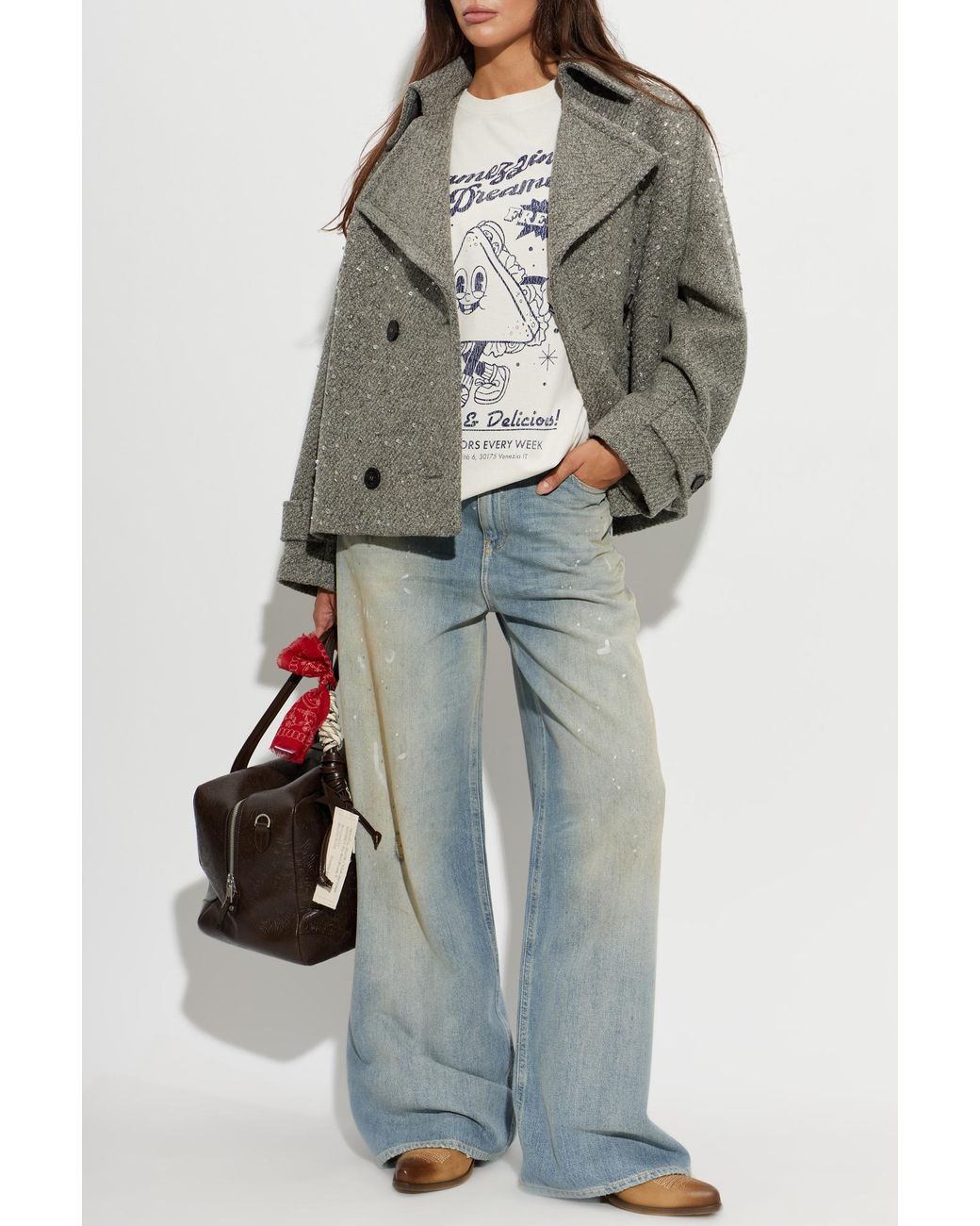 Golden Goose Deluxe Brand Gray Wool Coat With Shimmering Appliqués