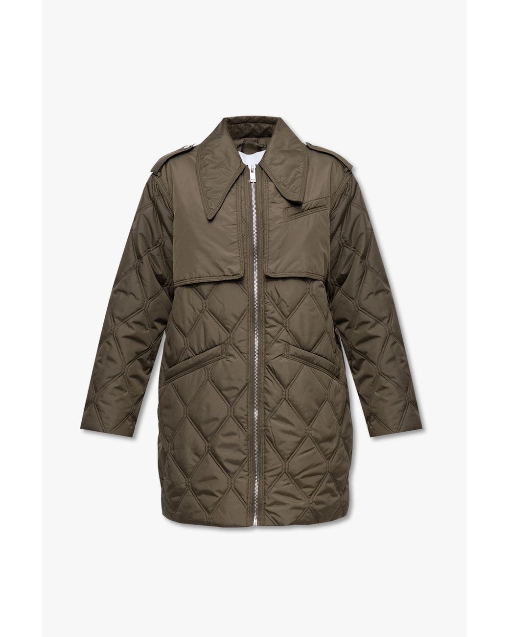 Ganni Quilted Jacket in Green | Lyst