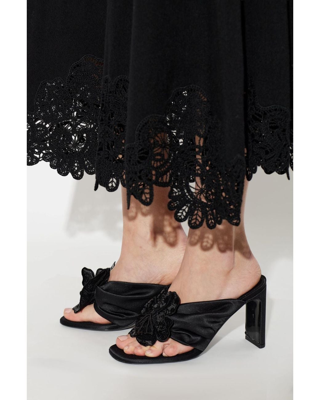ROTATE BIRGER CHRISTENSEN Black Satin Heeled Mules