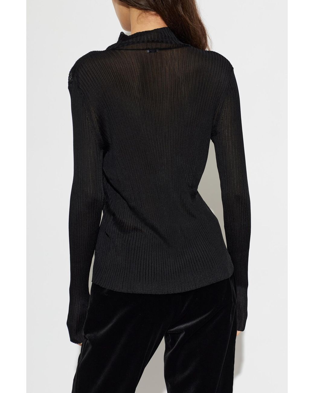 Balmain Black Ribbed Mock Neck Top