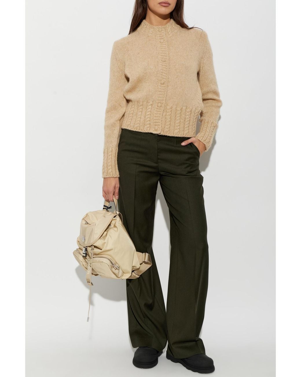Moncler Natural Cardigan With Logo Patch