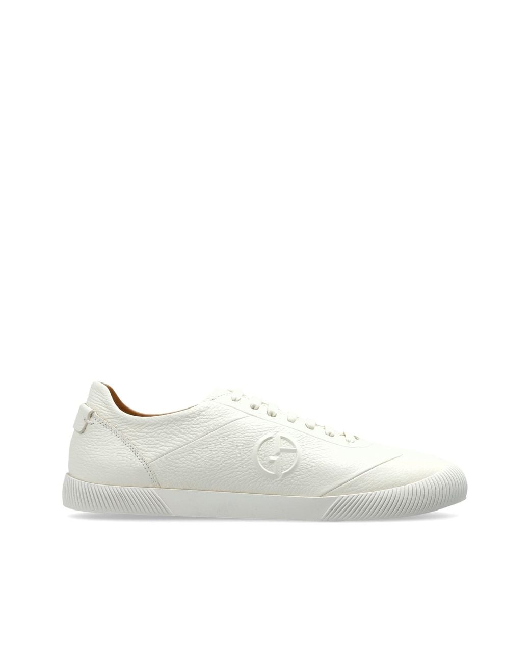 Giorgio Armani White Leather Sports Shoes With Embossed Logo for men
