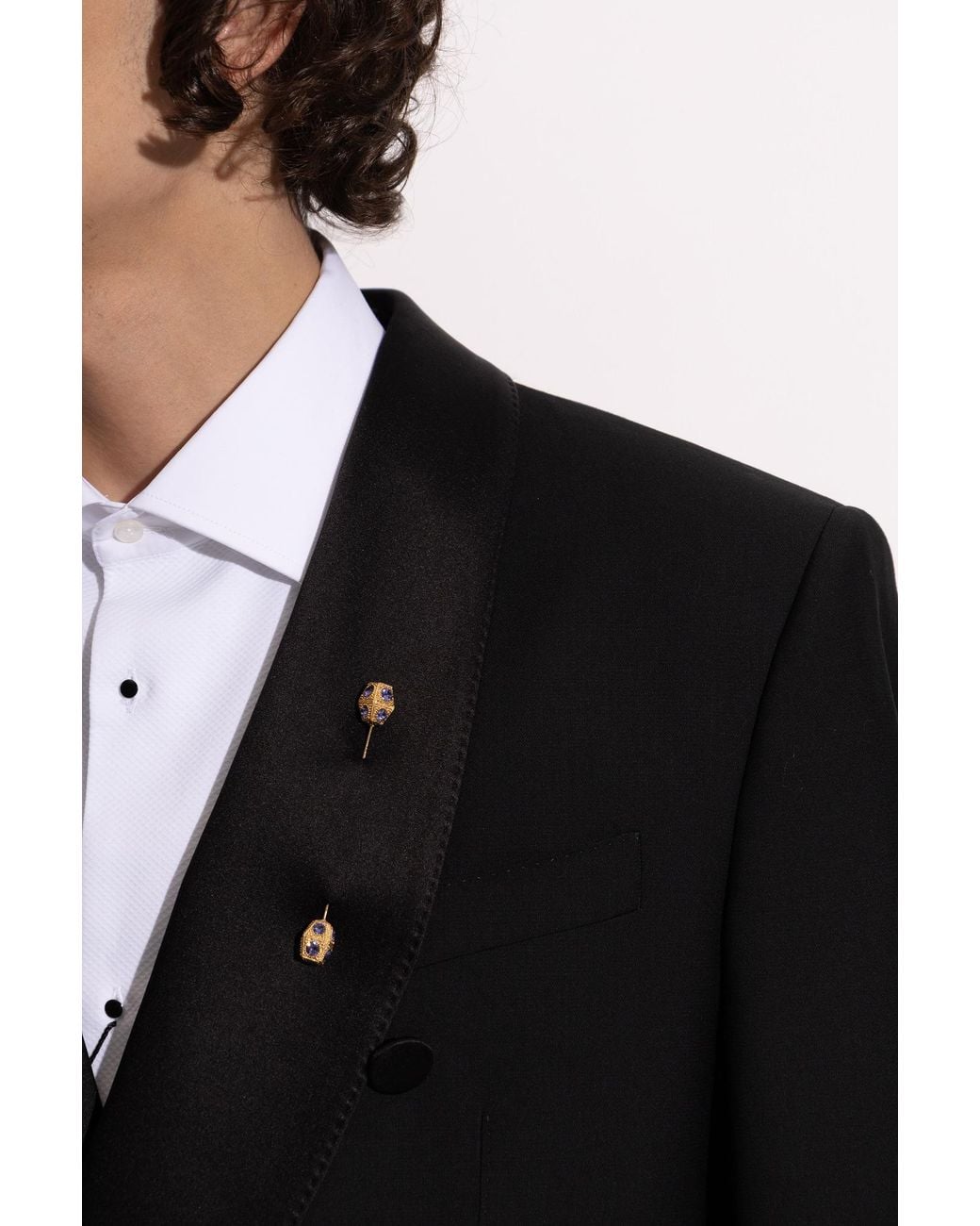 Dolce & Gabbana Metallic Crystal Brooch for men