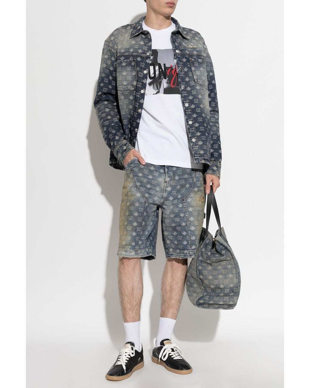 DSquared² Blue 'Carpenter' Monogram Shorts for men