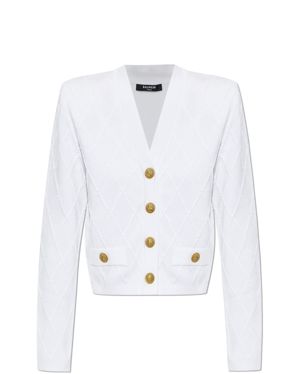 Balmain White Cardigan With Decorative Pockets
