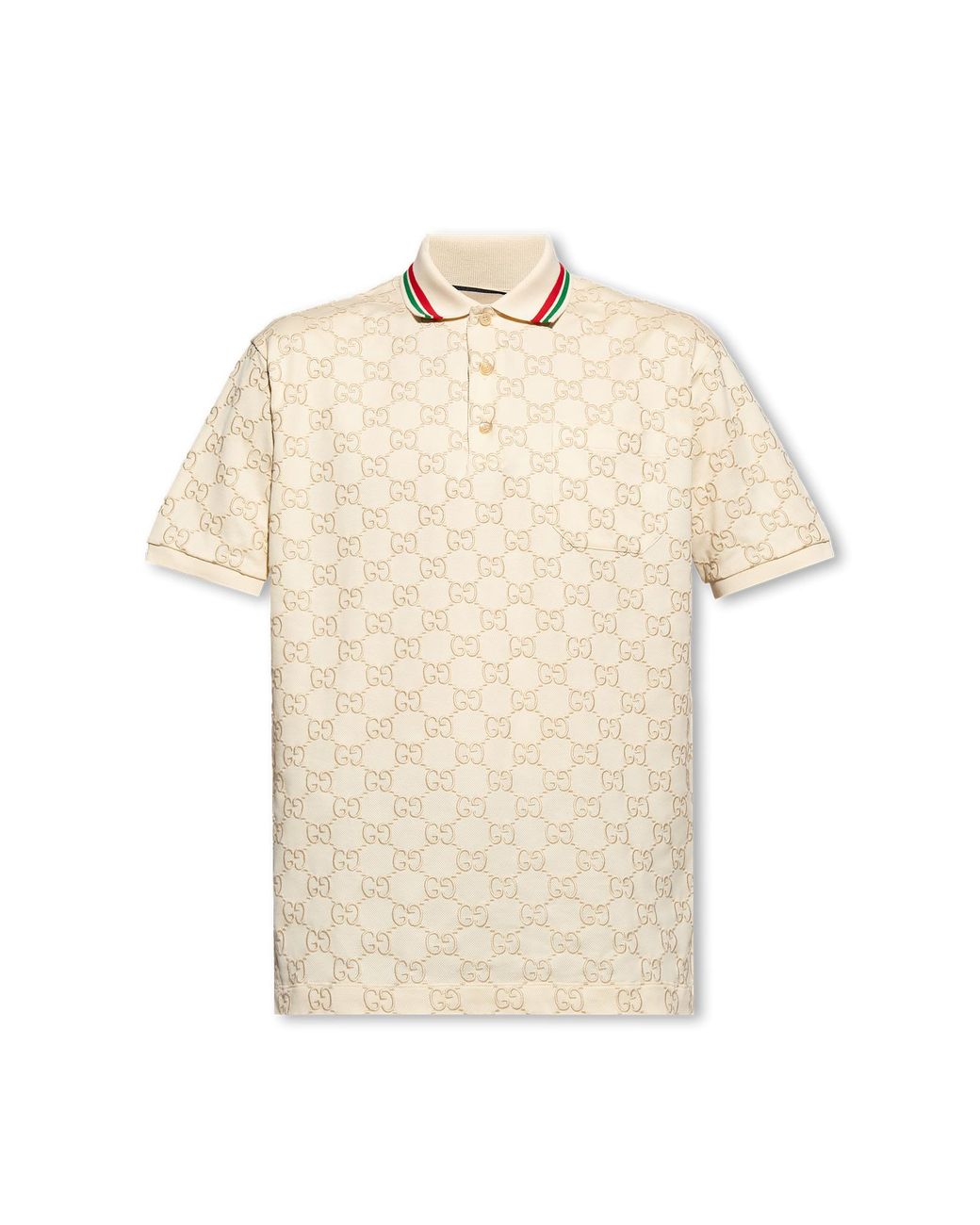 Gucci Monogrammed Polo Shirt in Natural | Lyst
