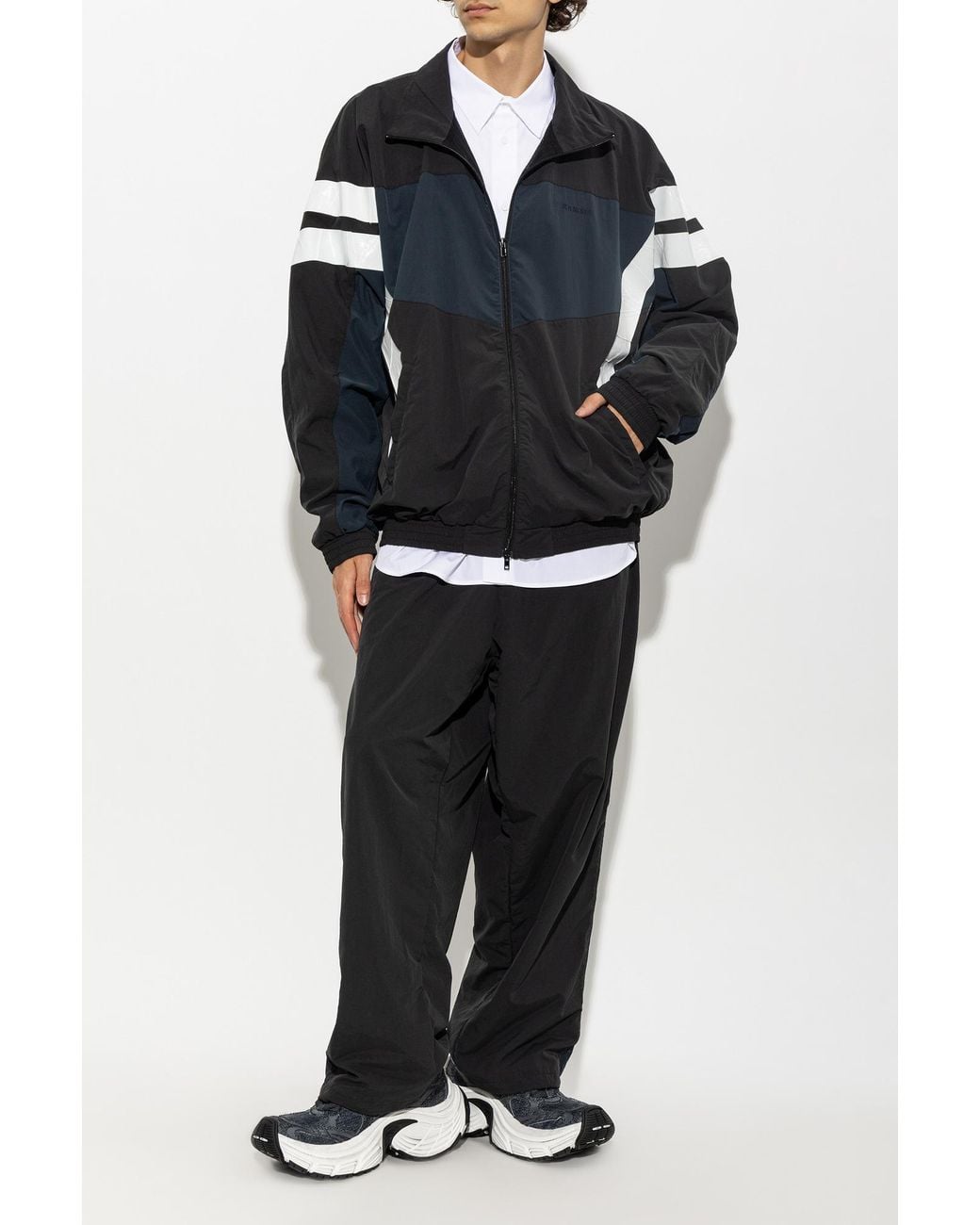 Vetements Black Nylon Track Pants With Side Stripes for men