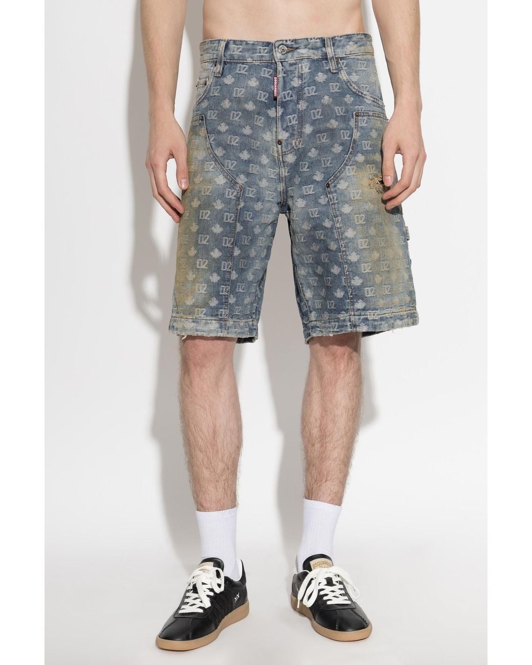 DSquared² Blue 'Carpenter' Monogram Shorts for men