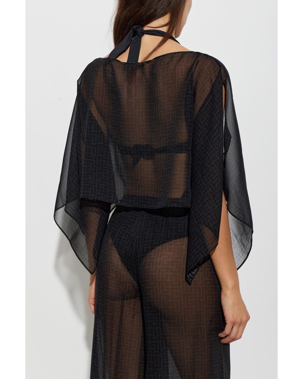 Balmain Black Silk Beach Poncho