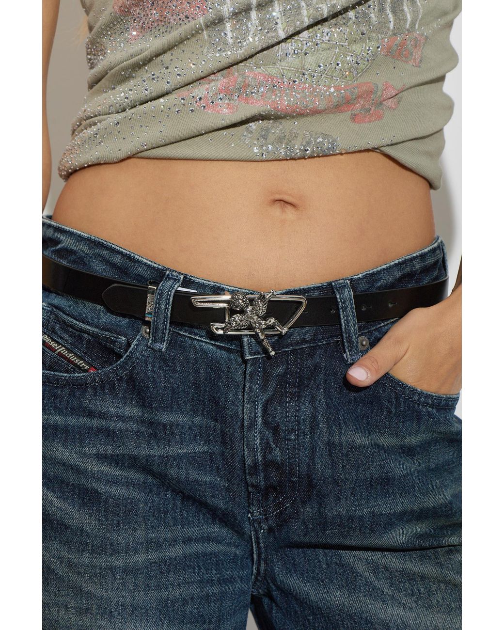 DIESEL Black Leather Belt 'B-D Line W Angell'